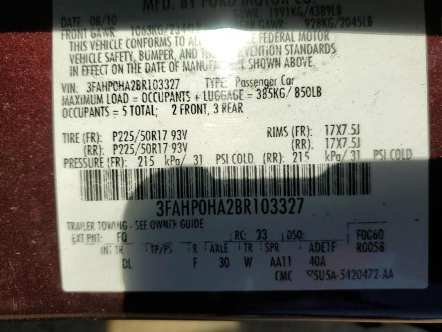 Photo 11 VIN: 3FAHP0HA2BR103327 - FORD FUSION SE 