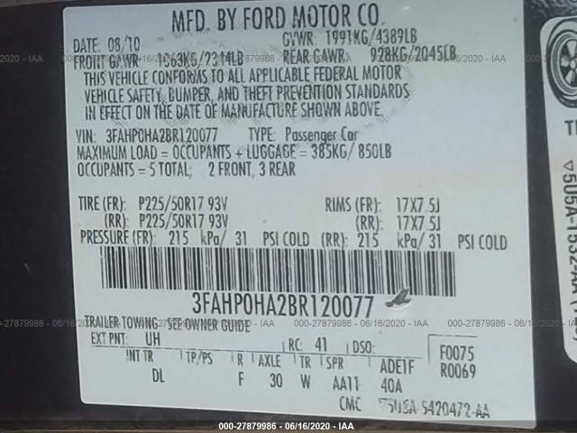 Photo 8 VIN: 3FAHP0HA2BR120077 - FORD FUSION 