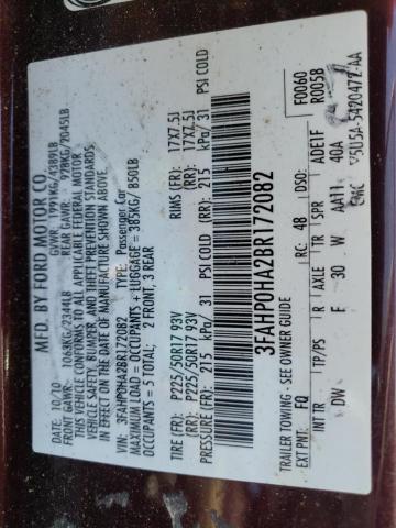 Photo 9 VIN: 3FAHP0HA2BR172082 - FORD FUSION SE 