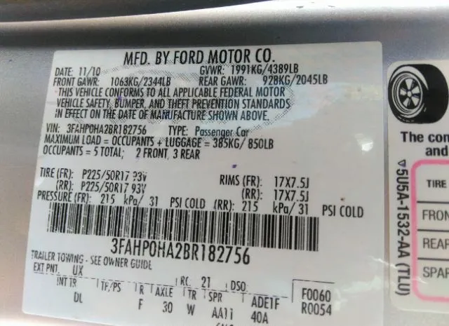 Photo 8 VIN: 3FAHP0HA2BR182756 - FORD FUSION 