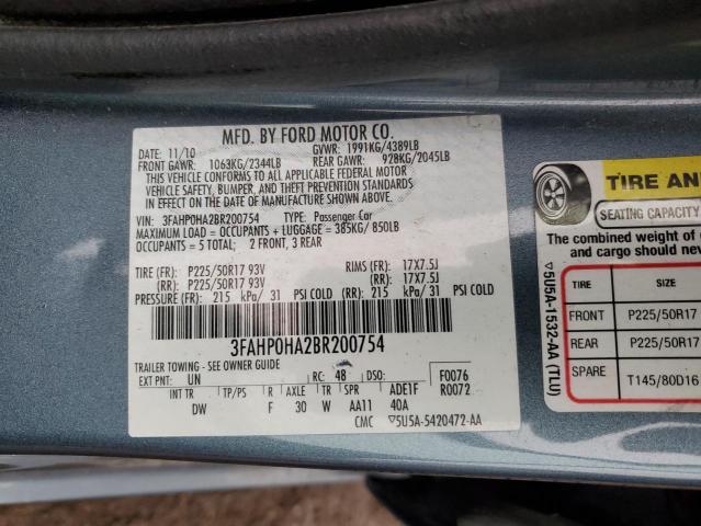 Photo 11 VIN: 3FAHP0HA2BR200754 - FORD FUSION 