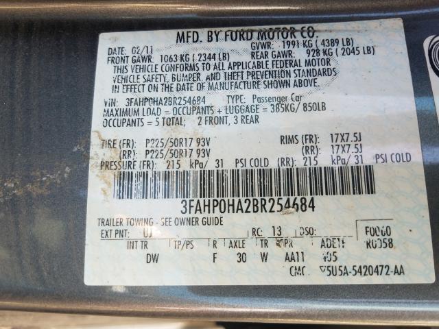 Photo 9 VIN: 3FAHP0HA2BR254684 - FORD FUSION SE 