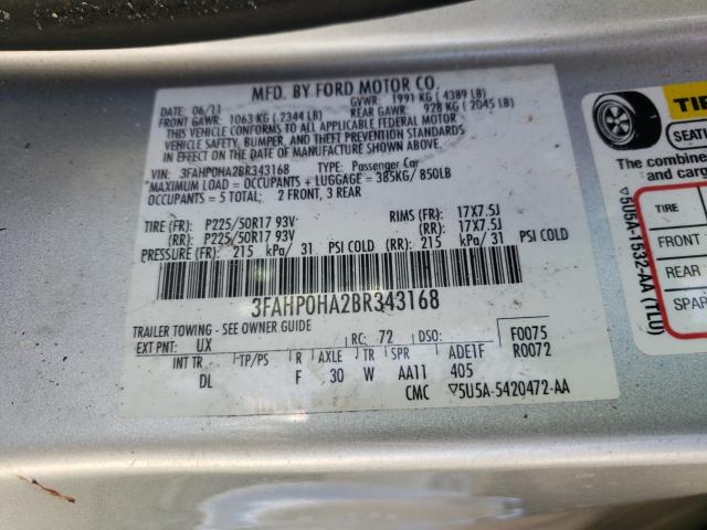 Photo 9 VIN: 3FAHP0HA2BR343168 - FORD FUSION SE 