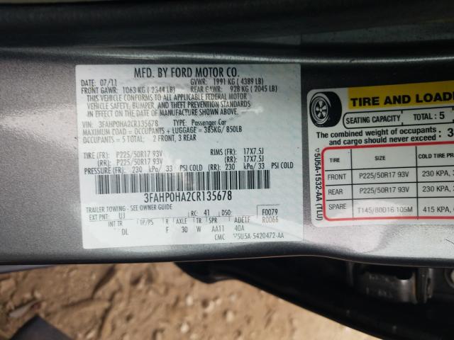 Photo 9 VIN: 3FAHP0HA2CR135678 - FORD FUSION SE 