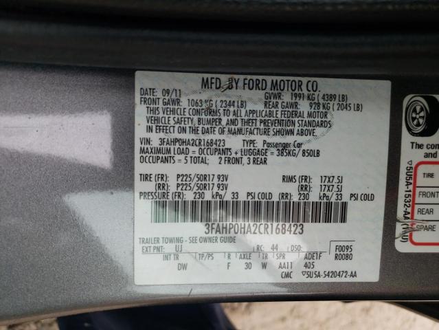 Photo 9 VIN: 3FAHP0HA2CR168423 - FORD FUSION SE 