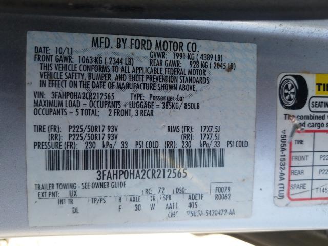 Photo 9 VIN: 3FAHP0HA2CR212565 - FORD FUSION SE 