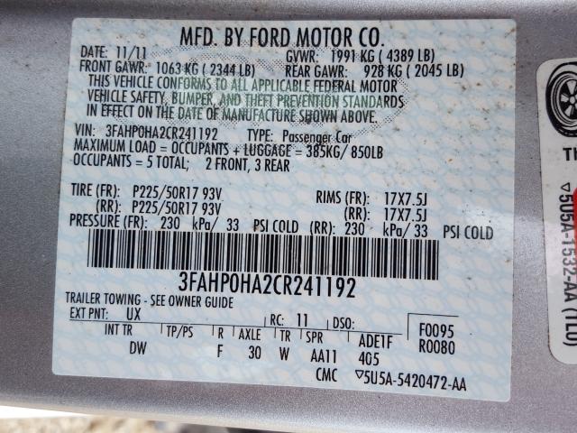 Photo 9 VIN: 3FAHP0HA2CR241192 - FORD FUSION SE 