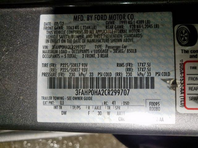 Photo 9 VIN: 3FAHP0HA2CR299707 - FORD FUSION SE 