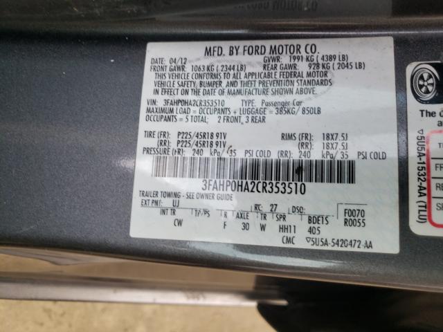 Photo 9 VIN: 3FAHP0HA2CR353510 - FORD FUSION SE 