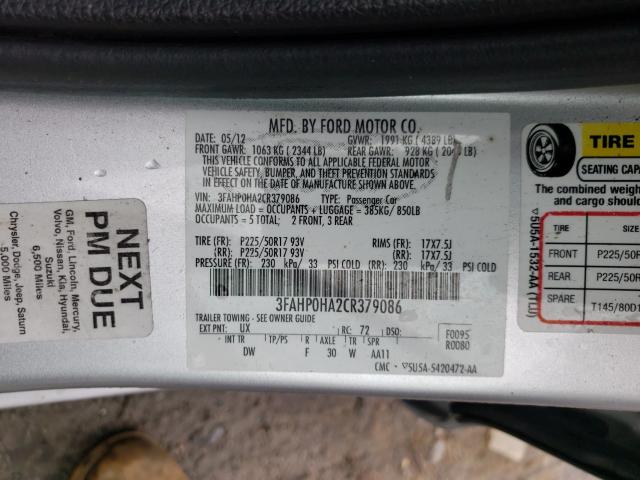 Photo 9 VIN: 3FAHP0HA2CR379086 - FORD FUSION SE 