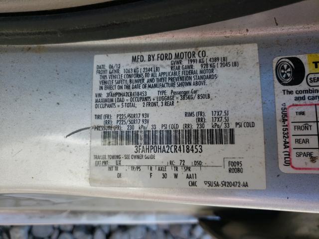 Photo 9 VIN: 3FAHP0HA2CR418453 - FORD FUSION SE 