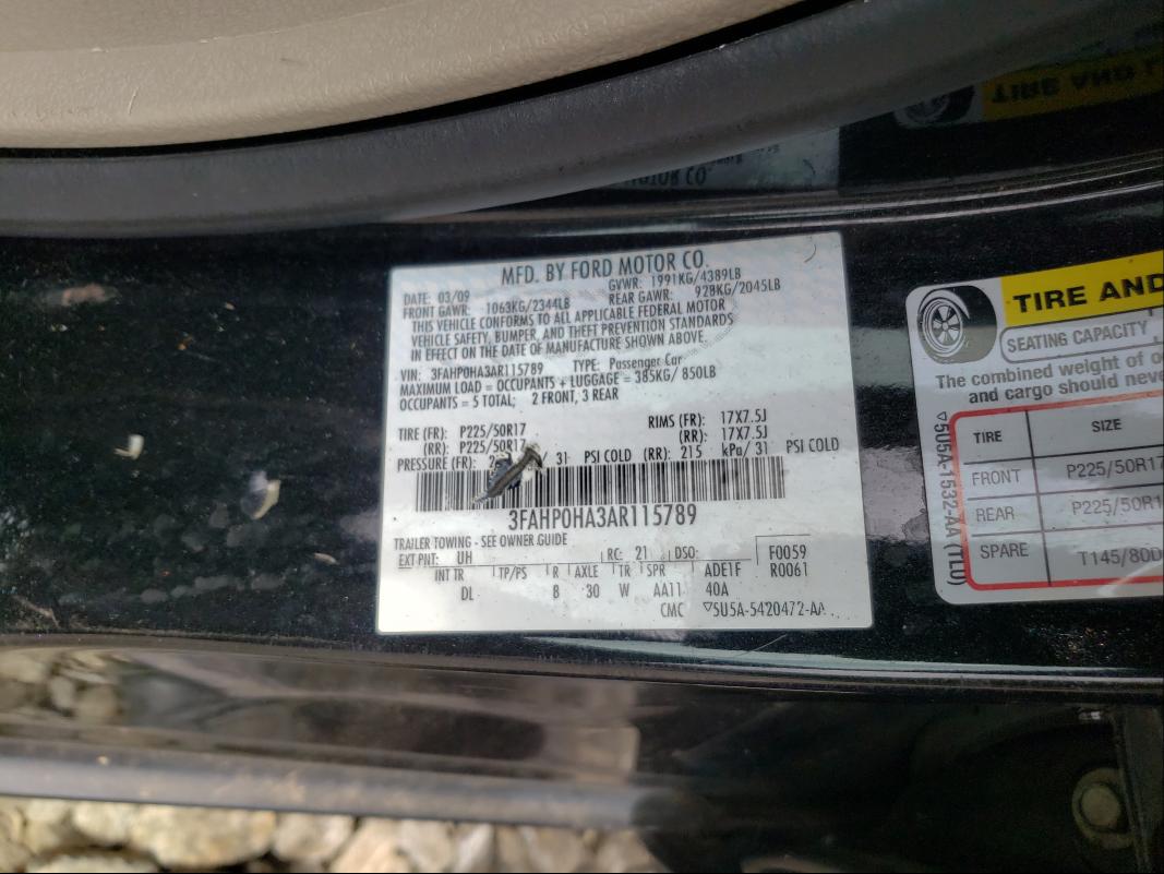 Photo 9 VIN: 3FAHP0HA3AR115789 - FORD FUSION SE 