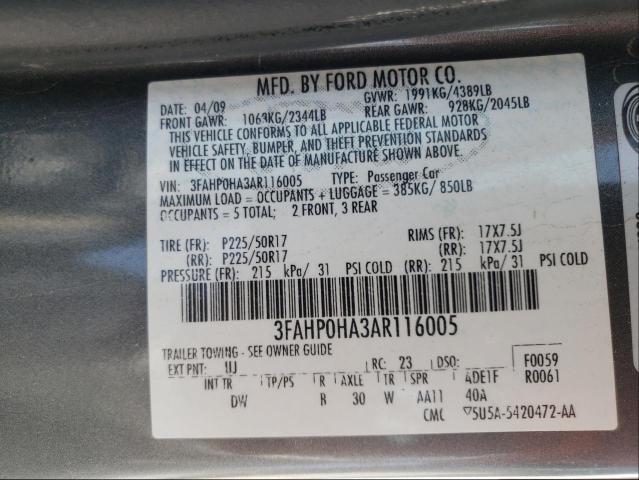 Photo 9 VIN: 3FAHP0HA3AR116005 - FORD FUSION SE 