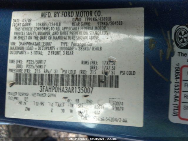 Photo 8 VIN: 3FAHP0HA3AR135007 - FORD FUSION 