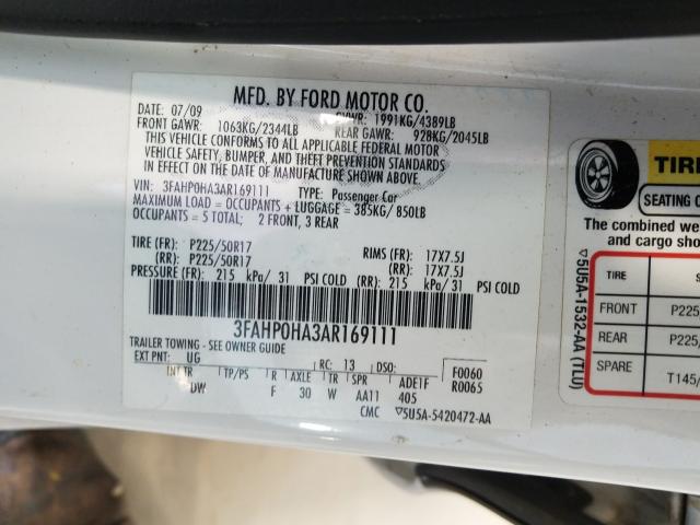 Photo 9 VIN: 3FAHP0HA3AR169111 - FORD FUSION SE 