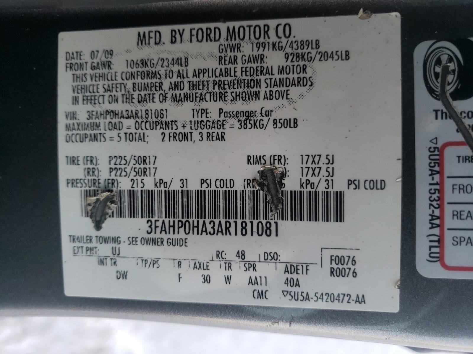 Photo 9 VIN: 3FAHP0HA3AR181081 - FORD FUSION SE 