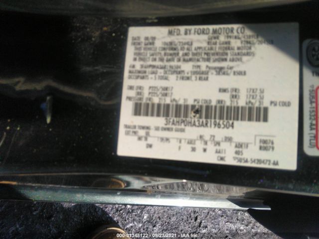 Photo 8 VIN: 3FAHP0HA3AR196504 - FORD FUSION 