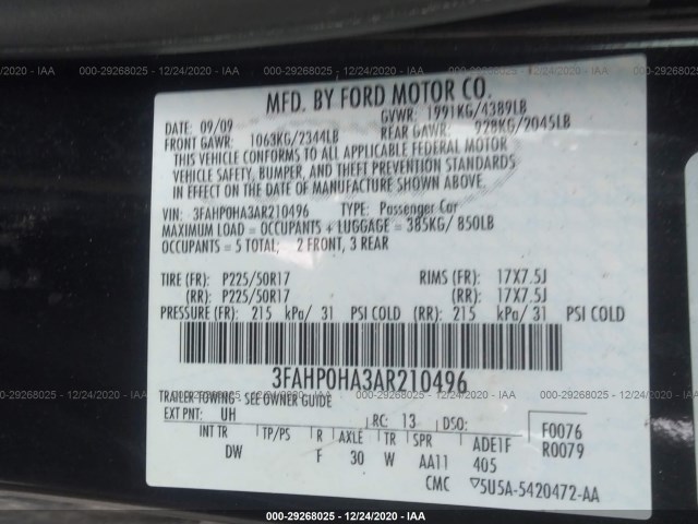 Photo 8 VIN: 3FAHP0HA3AR210496 - FORD FUSION 