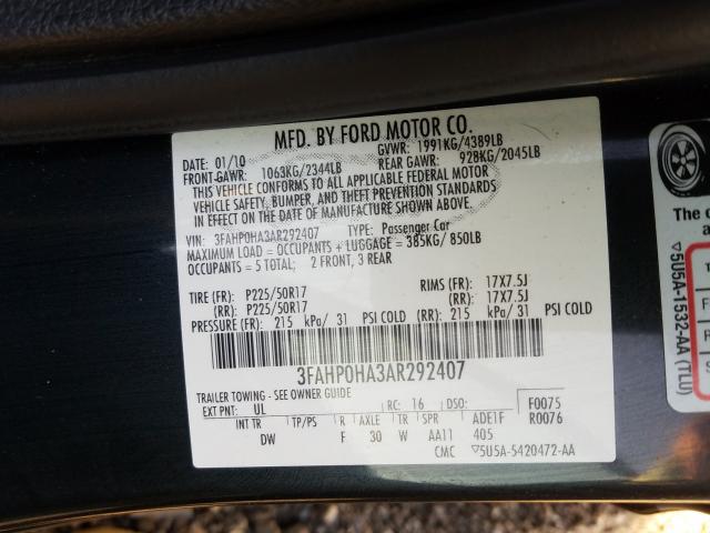 Photo 9 VIN: 3FAHP0HA3AR292407 - FORD FUSION SE 