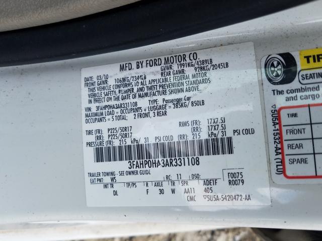 Photo 9 VIN: 3FAHP0HA3AR331108 - FORD FUSION SE 