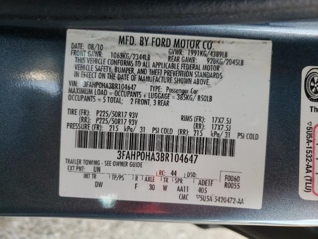 Photo 9 VIN: 3FAHP0HA3BR104647 - FORD FUSION SE 