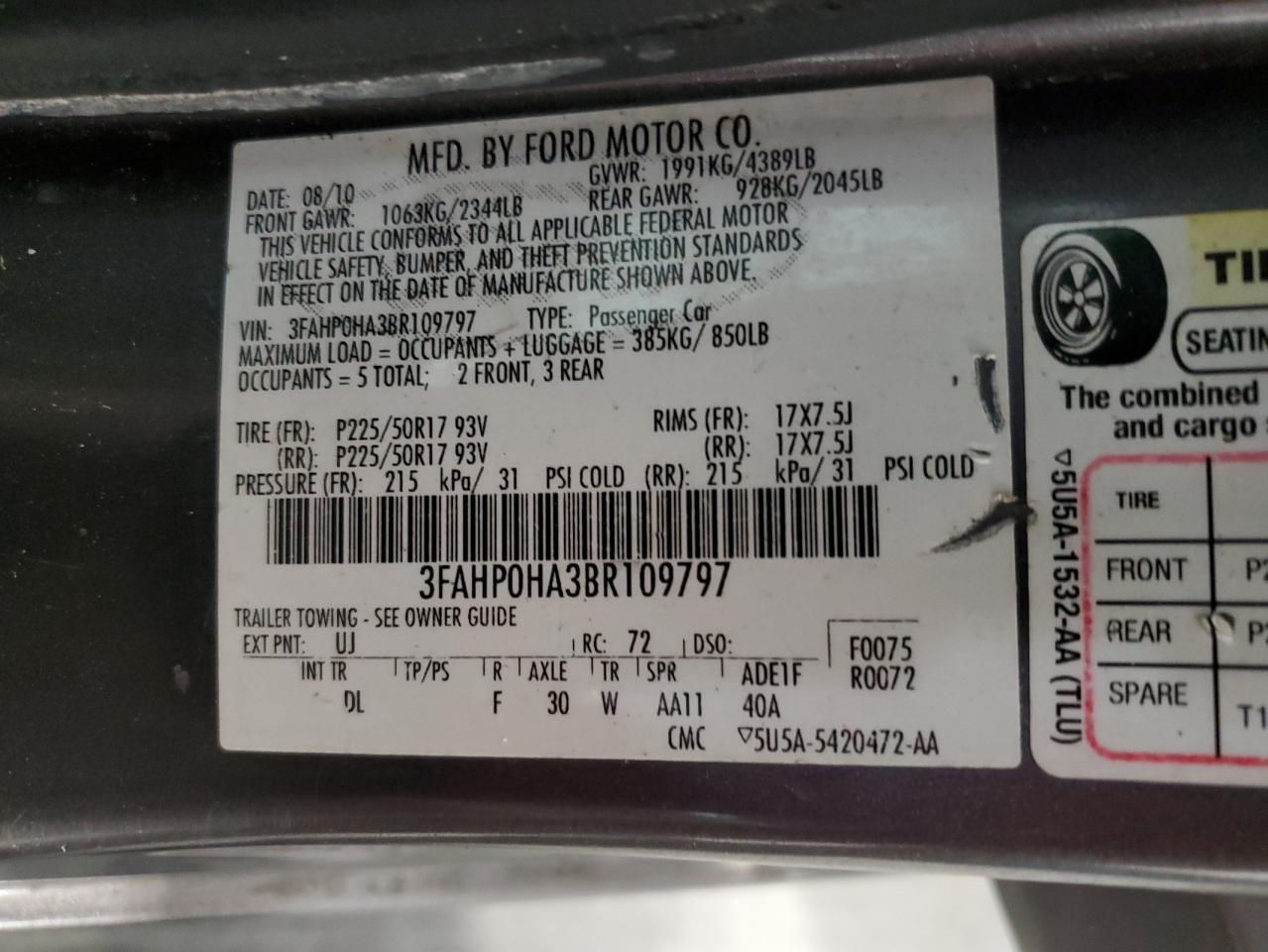 Photo 12 VIN: 3FAHP0HA3BR109797 - FORD FUSION 