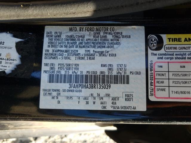 Photo 9 VIN: 3FAHP0HA3BR135039 - FORD FUSION SE 