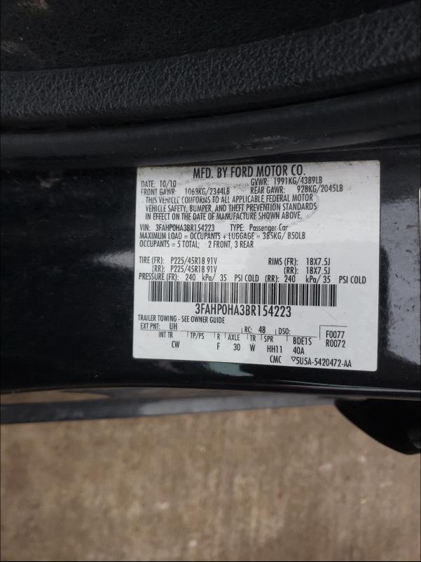 Photo 9 VIN: 3FAHP0HA3BR154223 - FORD FUSION SE 