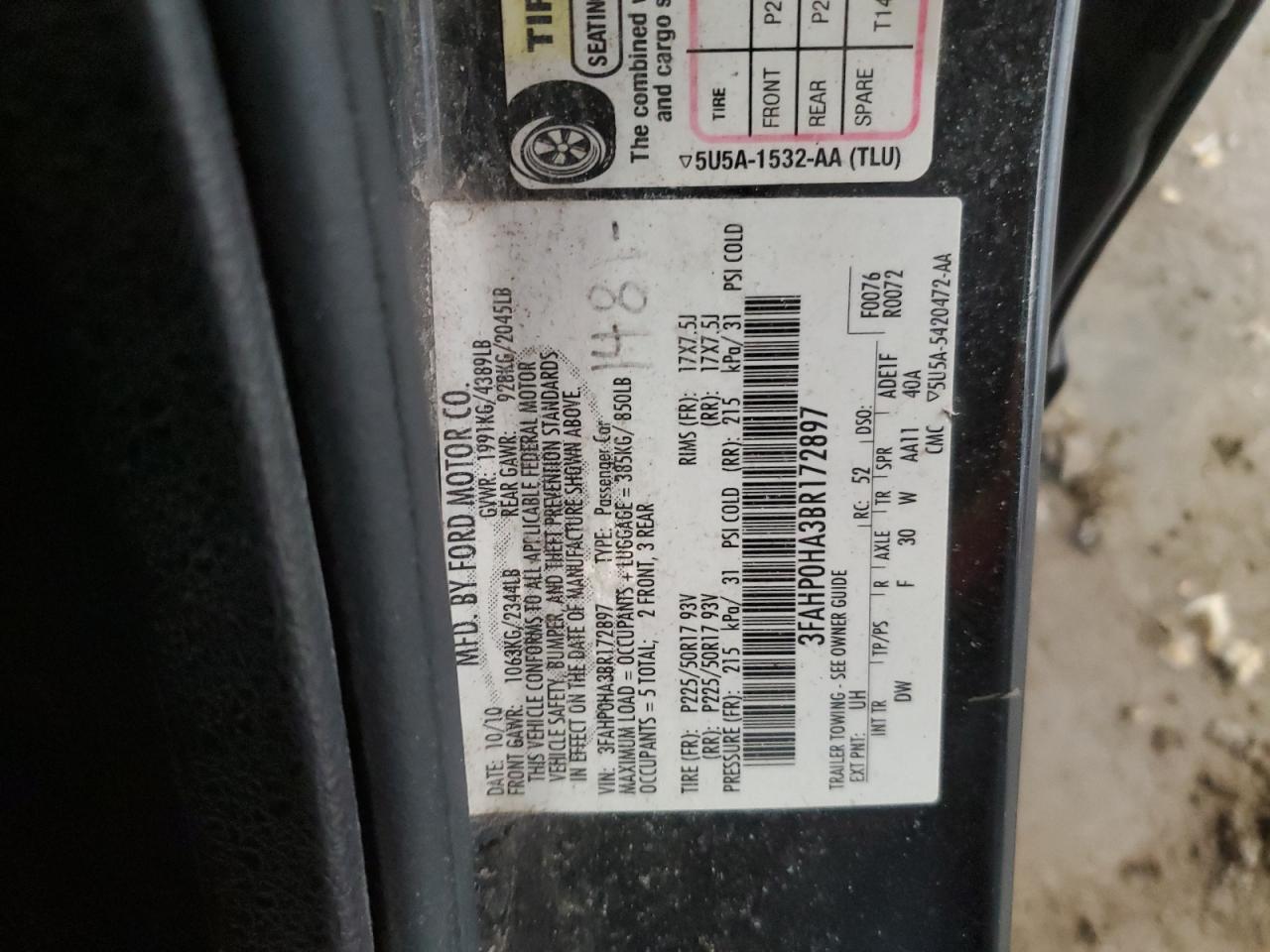 Photo 11 VIN: 3FAHP0HA3BR172897 - FORD FUSION 