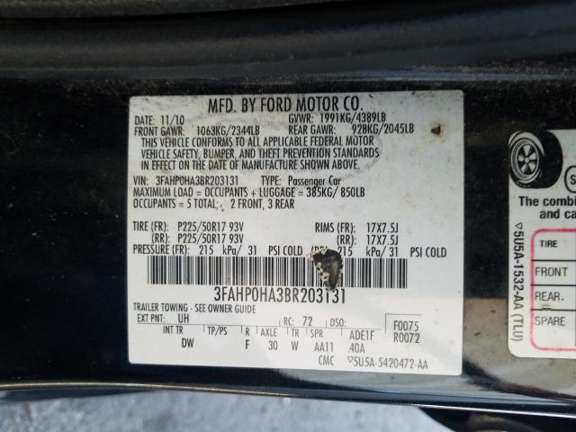 Photo 9 VIN: 3FAHP0HA3BR203131 - FORD FUSION SE 