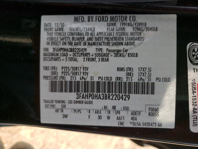 Photo 9 VIN: 3FAHP0HA3BR220429 - FORD FUSION SE 