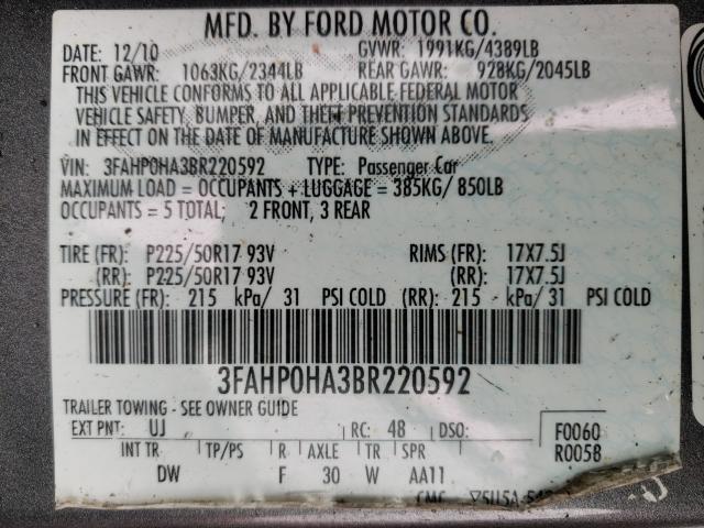 Photo 9 VIN: 3FAHP0HA3BR220592 - FORD FUSION SE 