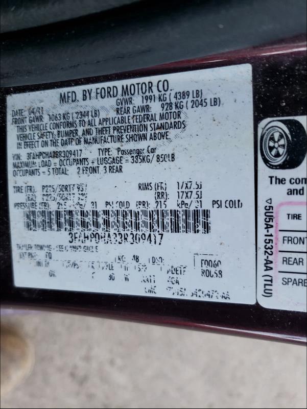 Photo 9 VIN: 3FAHP0HA3BR309417 - FORD FUSION 