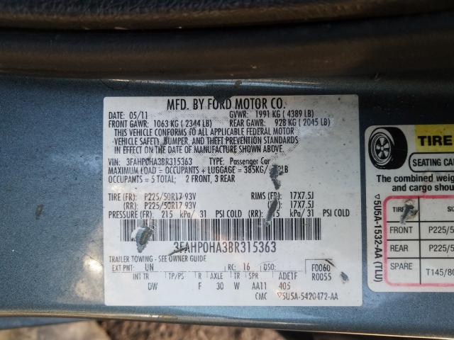 Photo 9 VIN: 3FAHP0HA3BR315363 - FORD FUSION SE 