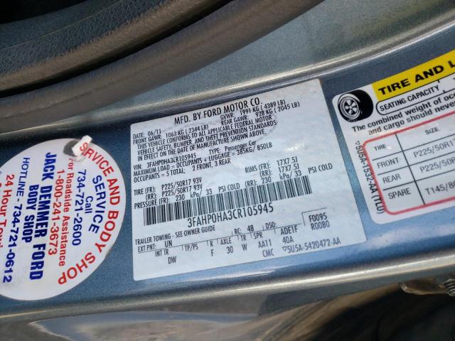 Photo 9 VIN: 3FAHP0HA3CR105945 - FORD FUSION SE 