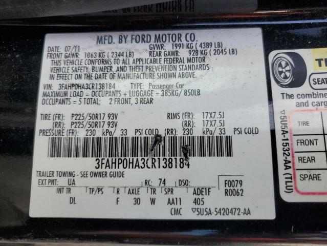 Photo 11 VIN: 3FAHP0HA3CR138184 - FORD FUSION 