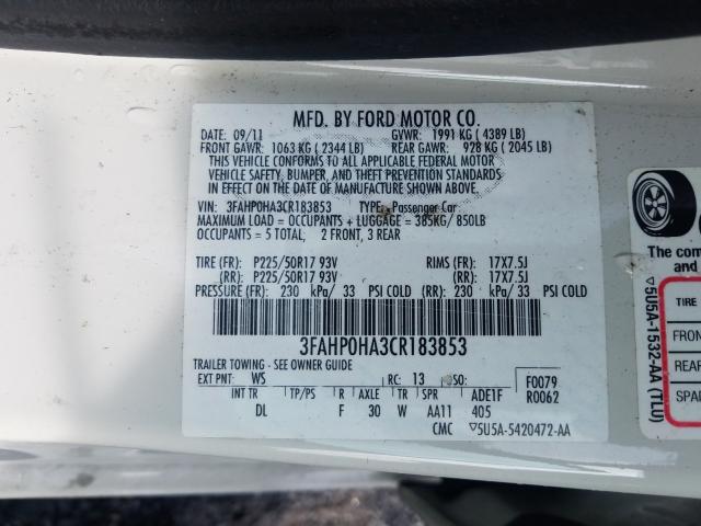 Photo 9 VIN: 3FAHP0HA3CR183853 - FORD FUSION SE 