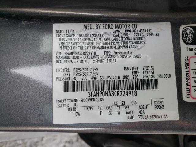 Photo 9 VIN: 3FAHP0HA3CR224918 - FORD FUSION SE 