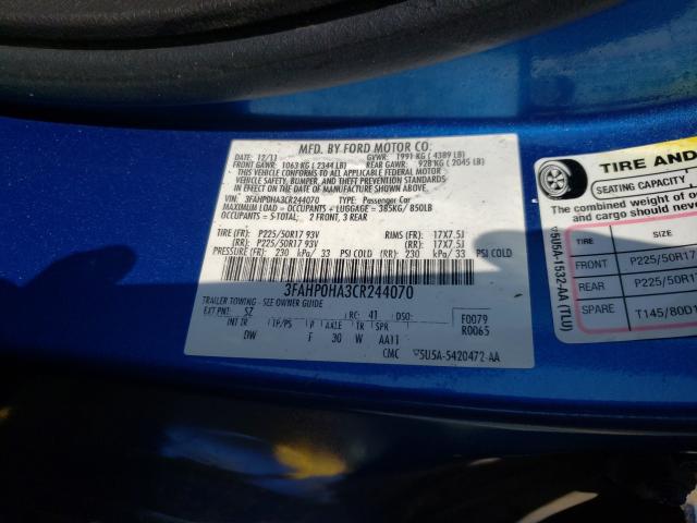 Photo 9 VIN: 3FAHP0HA3CR244070 - FORD FUSION SE 