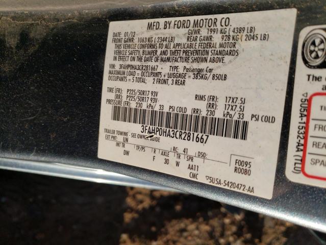 Photo 11 VIN: 3FAHP0HA3CR281667 - FORD FUSION SE 