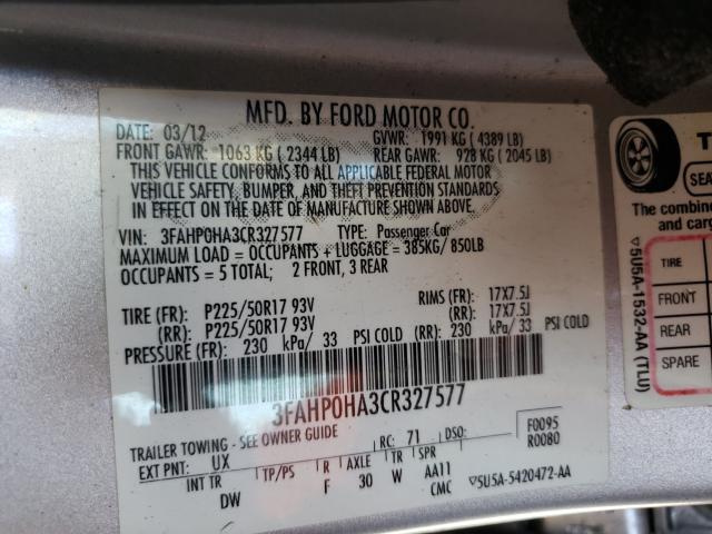 Photo 9 VIN: 3FAHP0HA3CR327577 - FORD FUSION SE 