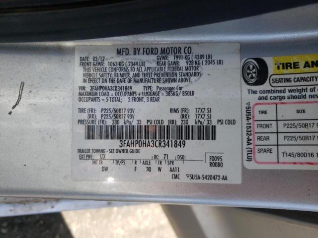 Photo 9 VIN: 3FAHP0HA3CR341849 - FORD FUSION SE 