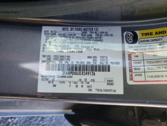 Photo 11 VIN: 3FAHP0HA3CR349126 - FORD FUSION SE 