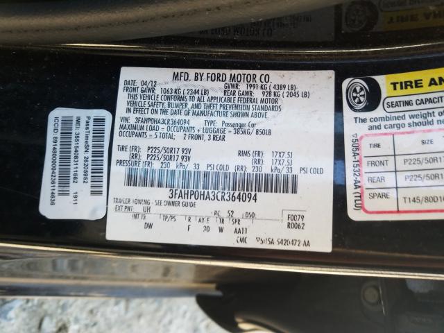 Photo 9 VIN: 3FAHP0HA3CR364094 - FORD FUSION SE 