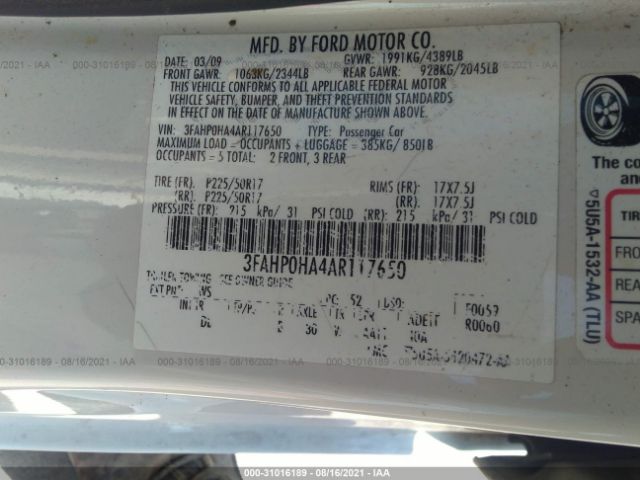 Photo 8 VIN: 3FAHP0HA4AR117650 - FORD FUSION 