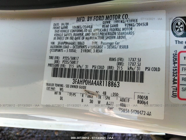 Photo 8 VIN: 3FAHP0HA4AR118863 - FORD FUSION 