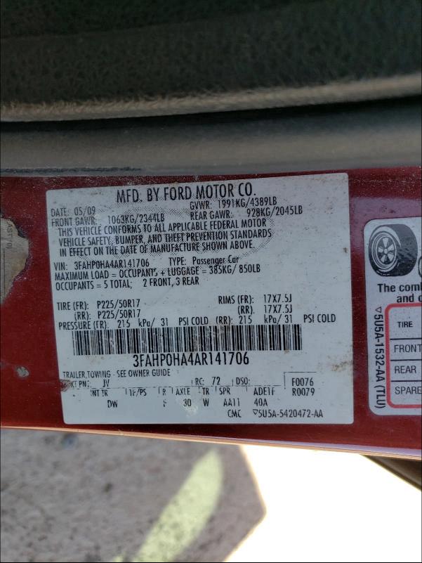 Photo 9 VIN: 3FAHP0HA4AR141706 - FORD FUSION SE 