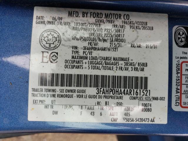 Photo 11 VIN: 3FAHP0HA4AR161521 - FORD FUSION 