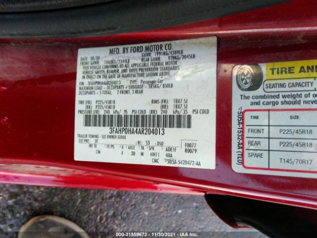 Photo 8 VIN: 3FAHP0HA4AR204013 - FORD FUSION 