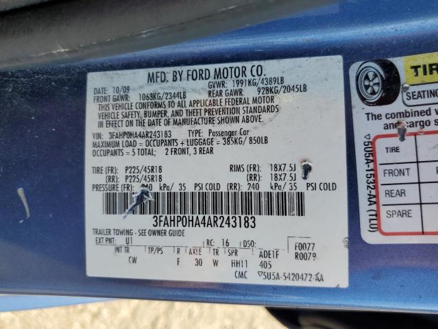 Photo 11 VIN: 3FAHP0HA4AR243183 - FORD FUSION SE 